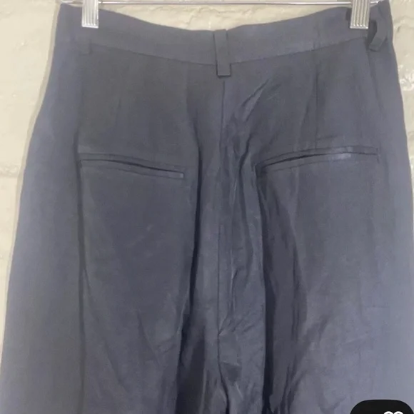 Anine Bing Carla Pleated Twill Wide Leg Trousers Pants Linen Blend Black Size 34 - Picture 13 of 13